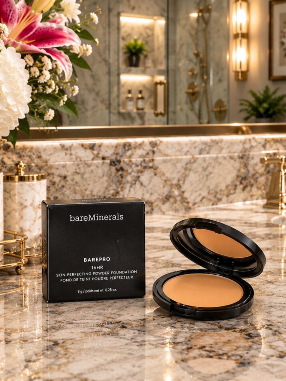 Bare Minerals Skin-Perfecting Powder Foundation, Medium Deep 45 Warm, NEW